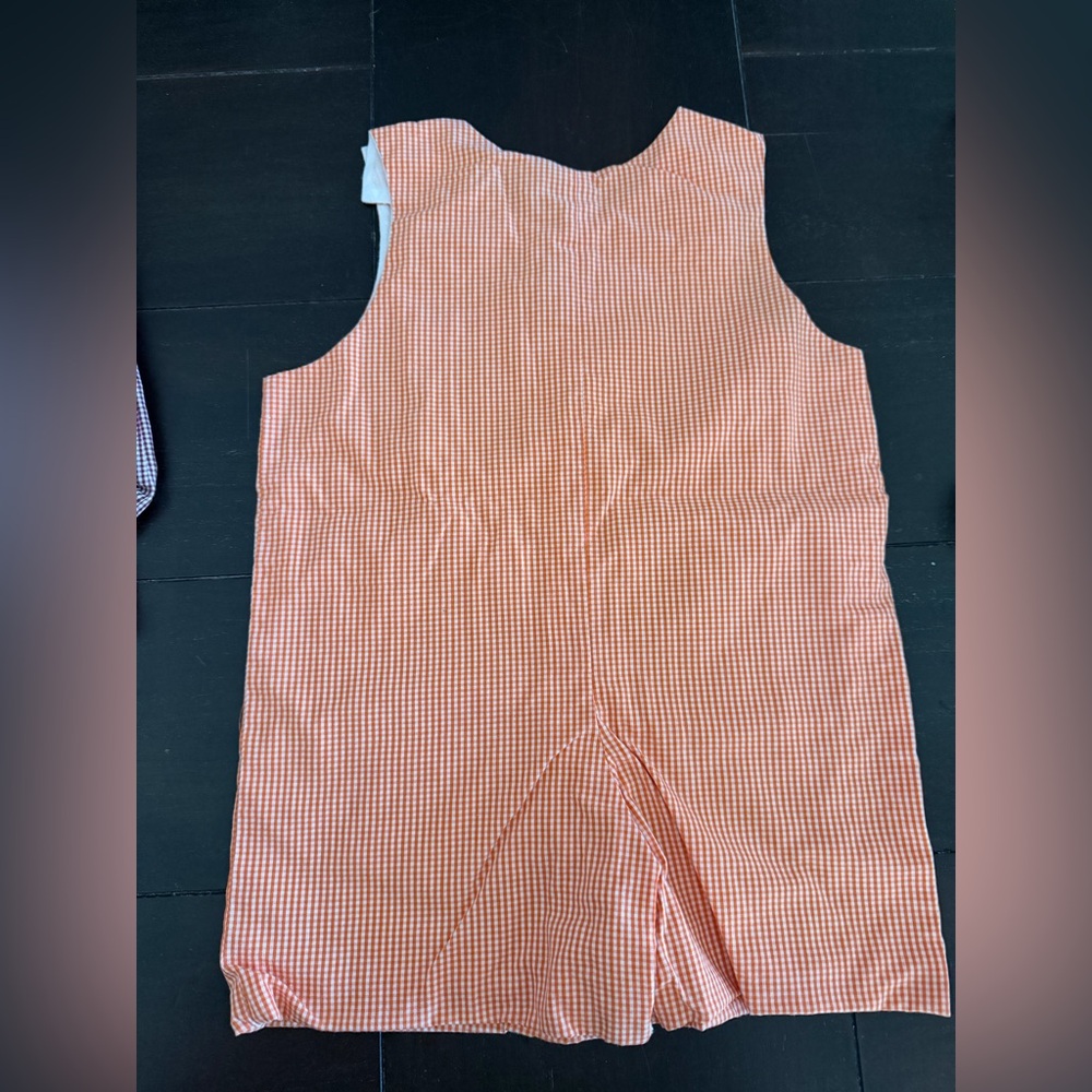 CAN BE MONOGRAMMED ! Vintage Remember Nguyen Orange Checkered Romper- 18M - Picture 2 of 4